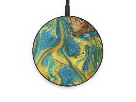 Circle Wood Wireless Charger - Enzo (Teal & Gold, 735390) Sale