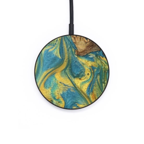 Circle Wood Wireless Charger - Enzo (Teal & Gold, 735390) Sale