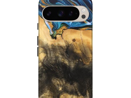 Pixel 9 Pro Wood Live Edge Phone Case - Demond (Teal & Gold, 734894) Fashion