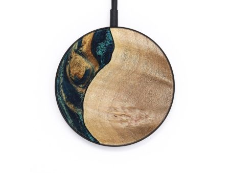 Circle Wood Wireless Charger - Justin (Teal & Gold, 733563) Online Sale