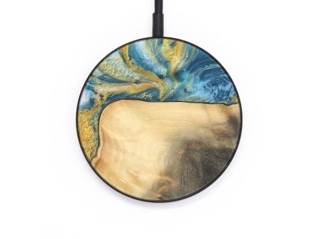 Circle Wood Wireless Charger - Benni (Teal & Gold, 732941) For Discount