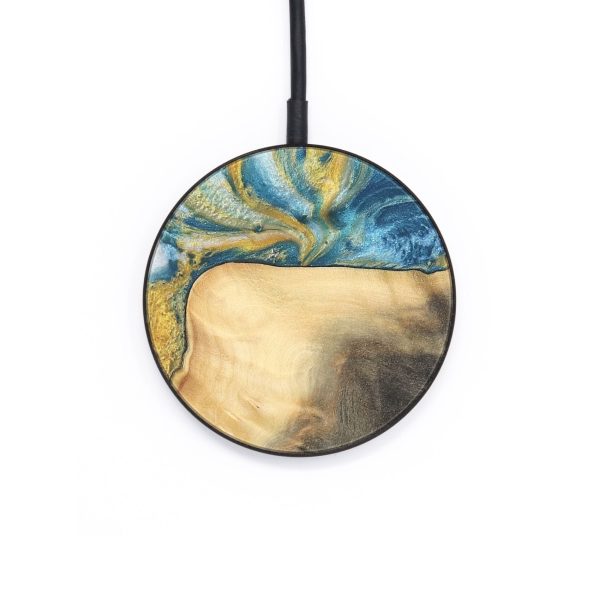 Circle Wood Wireless Charger - Benni (Teal & Gold, 732941) For Discount