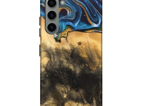 Galaxy S23 Plus Wood Live Edge Phone Case - Demond (Teal & Gold, 734894) Fashion