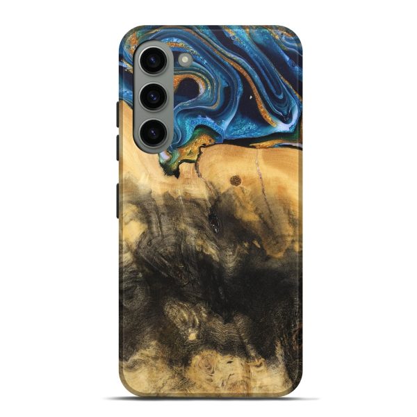 Galaxy S23 Plus Wood Live Edge Phone Case - Demond (Teal & Gold, 734894) Fashion