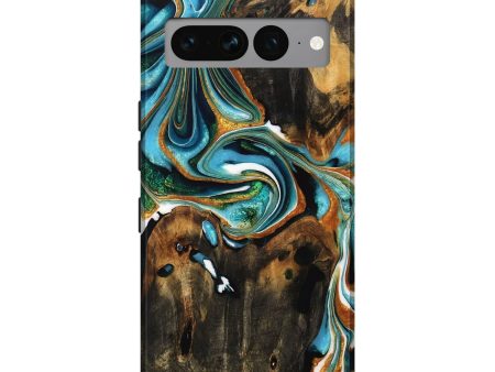 Pixel 7 Pro Wood Live Edge Phone Case - Ruperta (Teal & Gold, 736365) on Sale