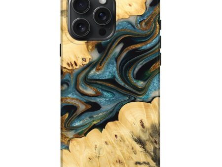 iPhone 16 Pro Max Wood Live Edge Phone Case - Rinda (Teal & Gold, 732361) Sale