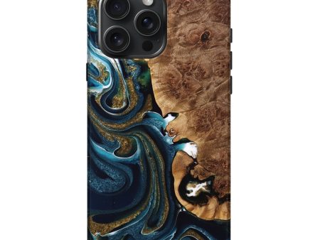 iPhone 16 Pro Max Wood Live Edge Phone Case - Jacque (Teal & Gold, 733040) Online now