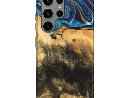 Galaxy S23 Ultra Wood Live Edge Phone Case - Demond (Teal & Gold, 734894) Online Sale