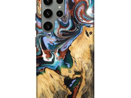 Galaxy S23 Ultra Wood Live Edge Phone Case - Fariba (Teal & Gold, 734909) Fashion