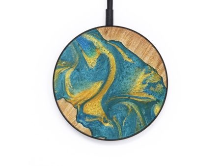 Circle Wood Wireless Charger - Jett (Teal & Gold, 735397) Sale