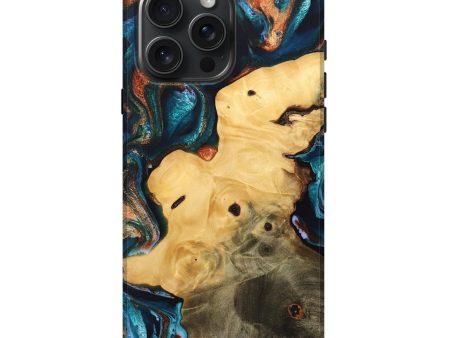 iPhone 16 Pro Max Wood Live Edge Phone Case - Myrah (Teal & Gold, 733821) For Cheap