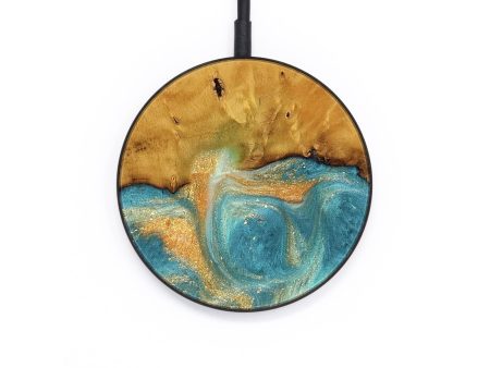 Circle Wood Wireless Charger - Chrysa (Teal & Gold, 735777) For Cheap