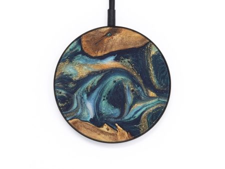 Circle Wood Wireless Charger - Fancie (Teal & Gold, 735184) Online Sale