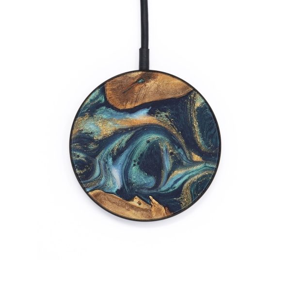 Circle Wood Wireless Charger - Fancie (Teal & Gold, 735184) Online Sale