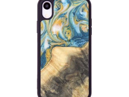 iPhone Xr Wood Phone Case - Benni (Teal & Gold, 732941) For Sale