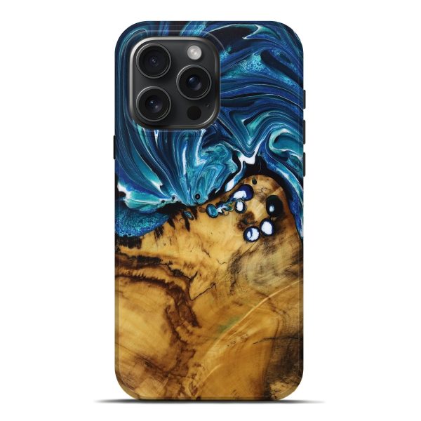 iPhone 16 Pro Max Wood Live Edge Phone Case - Malena (Blue, 731436) Supply