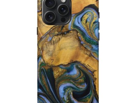 iPhone 16 Pro Max Wood Live Edge Phone Case - Parveen (Teal & Gold, 731459) For Sale