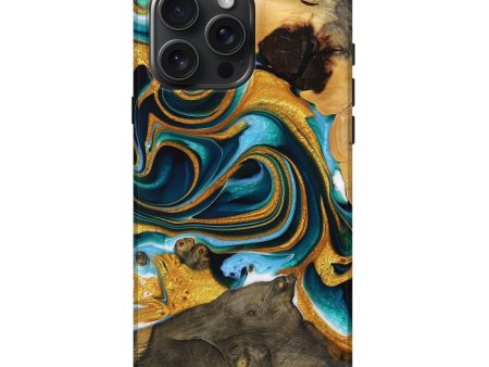 iPhone 16 Pro Max Wood Live Edge Phone Case - Manley (Teal & Gold, 731655) Discount