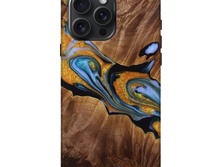 iPhone 16 Pro Max Wood Live Edge Phone Case - Jajuan (Teal & Gold, 731454) For Sale